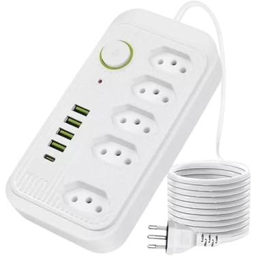 Imagem de Extensão, Filtro de Linha, Régua Tomada, Régua de Energia, 5 Tomadas, 4 Interfaces USB, 1 Porta USB Tipo-C, Cabo de Alimentação de 3 metros, Suporte a Tensão de 110-220V, Potência de 2500W Premium