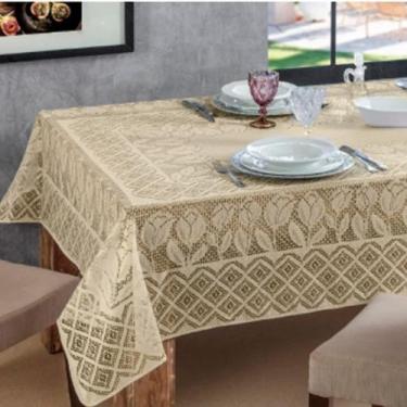 Imagem de Toalha De Mesa Renda 4 e 6 Cadeiras Quadrada/Retangular Branca Bege e 