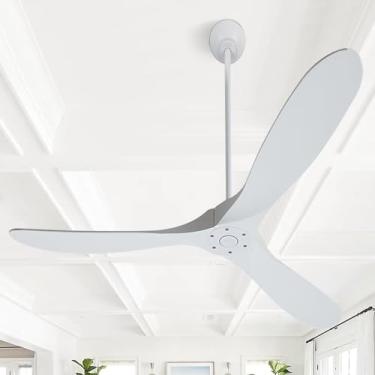 Imagem de ZIMOFLL Ventiladores de teto de 132 cm sem luzes, ventilador de teto sem luz com 3 lâminas, ventilador de teto de madeira maciça com controle remoto e motor CC, ventiladores de teto internos e