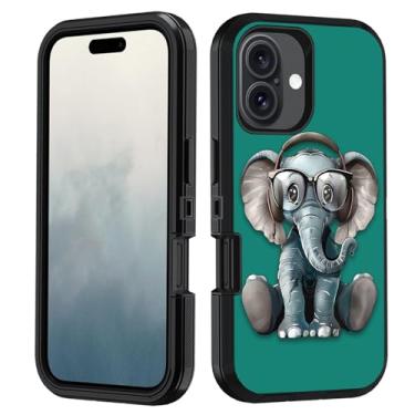 Imagem de FVAENDHIO Capa para celular 17, capa protetora para celular 3 em 1 híbrida à prova de choque à prova de choque para telefone 17 (6,3 polegadas, 2025), fones de ouvido música elefante