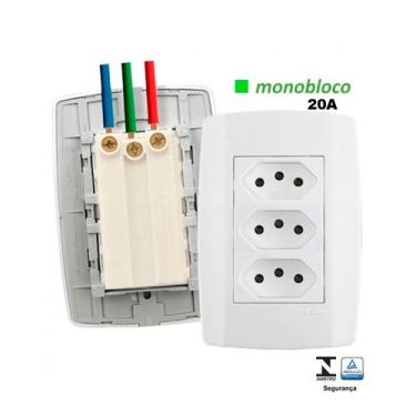 Imagem de Tomadas Monobloco Tripla 20a Ilumi Fácil Instalação