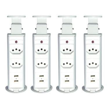 Imagem de Kit 4 Torres de Tomada Multiplug 2 Tomadas e 2 USB Bivolt, Bivolt, Bra