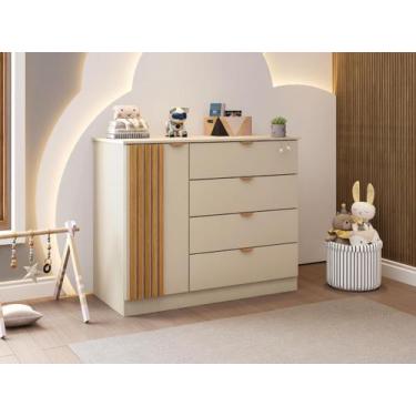Imagem de Cômoda Infantil Ripado1 Porta 4 Gavetas Ayla - Phoenix Baby, Off White