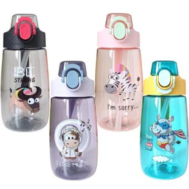 Imagem de Garrafinha Infantil para Criança com Canudo de Silicone 480 ml Animais