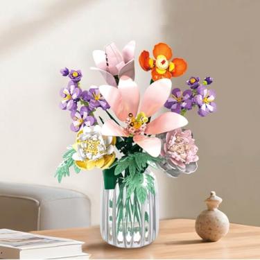 Imagem de hhohio Flower Building Blocks Bouquet Set, DIY Floral Arrangement Kit, Artificial Flowers Creative Decor for Home, Ideal Gift for Adults & Kids 563pcs (No Vase)