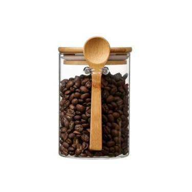 Imagem de Pote de vidro hermético (com tampa) + colher de bambu - Caixa de armazenamento de cozinha(300ML)