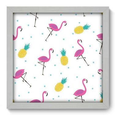 Imagem de Quadro Decorativo - Abacaxi e Flamingos - 33cm x 33cm - 351qdcb - Allo