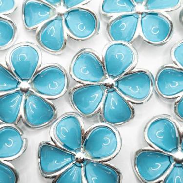 Imagem de Aplique Botão  Flor Resina Azul com Prata 5 Pétalas 48mm 5pçs 27g - Ma
