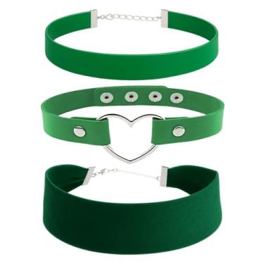 Imagem de STACKABLE CREATIONS Gargantilha de couro preto, veludo, pingente de coração, acessórios góticos estilo gótico clássico punk gótico colar gargantilha para mulheres e homens, pacote com 3, Couro, Sem