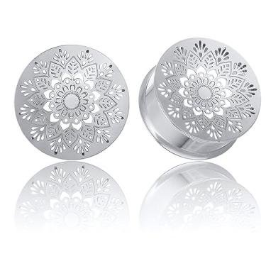 Imagem de LADEMAYH Ear Gauges for Ears Body Jewelry, Flower of Life, tamanho 0g - 2,5 cm, alargador de orelha de aço inoxidável hipoalergênico com design de vórtice, 19mm=3/4", Sem pedras preciosas