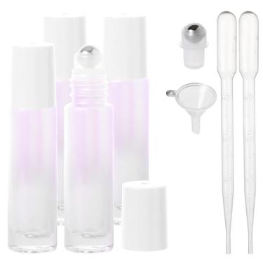 Imagem de SESENSE Frascos de rolo de óleo essencial, frascos de perfume de vidro espesso de 10 ml com abridor de funil e conta-gotas, frascos vazios de vidro colorido com esferas de aço inoxidável (branco