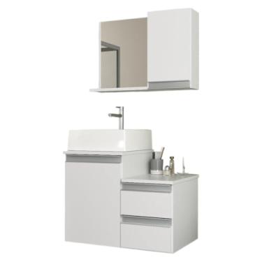 Imagem de Conjunto de Armário e Armário de Casa de Banho de 60 cm - Resistente à humidade, ideal para espaços compactos, perfeito para organizar toalhas e produtos de higiene pessoal (Branco Inteiro)