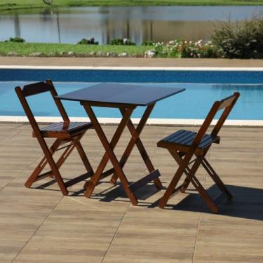 Imagem de Jogo de Mesa Dobrável 70x70 com 2 Cadeiras de Madeira Imbuia - Móveis Britz