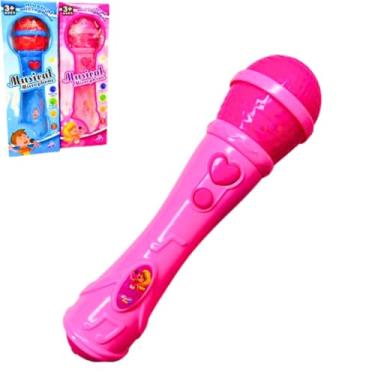 Imagem de Microfone Infantil Rosa Musical para Karaokê, Brinquedo com Luzes e Sons, 3+ Anos