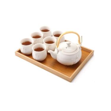 Imagem de Dujust Conjunto de chá japonês, conjunto de chá de porcelana branca com 1 conjunto de bule de chá, 6 xícaras de chá, 1 bandeja de chá, 1 infusor de aço inoxidável, lindos conjuntos de chá asiáticos
