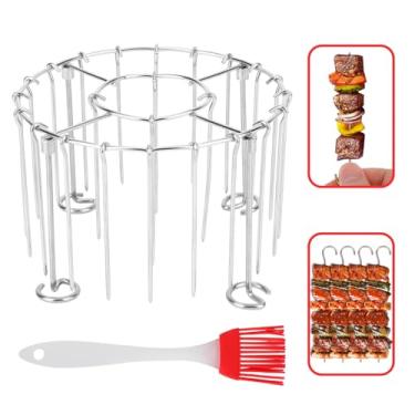 Imagem de Penitue Suporte Espetos Fritadeira Ar, Inclui Escova Churrasco e 30 Espetos Carne Suporte Vertical Grelha de Aço Inoxidável para Kebabs Coxas e Asas Frango Serve para a Maioria das Fritadeiras a Ar