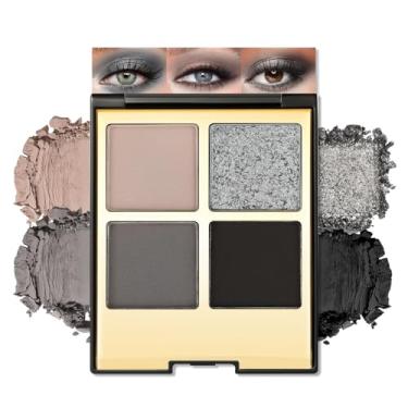 Imagem de Erinde Paleta de sombras de olhos de 4 cores, maquiagem de sombra, fosco brilhante, metálico, cinza-acinzentado, preto, prata esfumaçada, longa duração, mistura pigmentada aveludada, paleta de sombras