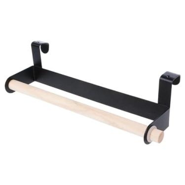 Imagem de Não requer perfuração, suporte para rolo de papel de cozinha, porta-toalhas, cabide para lenços de papel sob a porta do armário, instalação simples, preto, 26×8×6 cm
