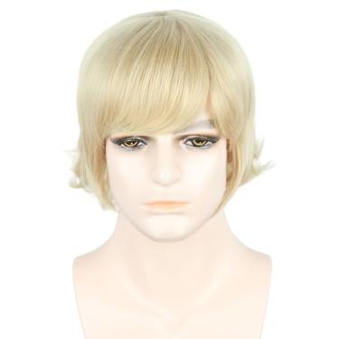Imagem de LeMarnia Peruca masculina loira curta fantasia de Halloween peruca cosplay