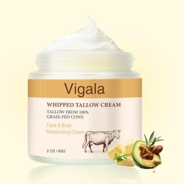Imagem de Vigala Creme facial e corporal de sebo batido profundamente nutritivo, bálsamo de sebo bovino macio alimentado com grama com manteiga de karité, creme facial calmante para cuidados com a pele - 59 ml