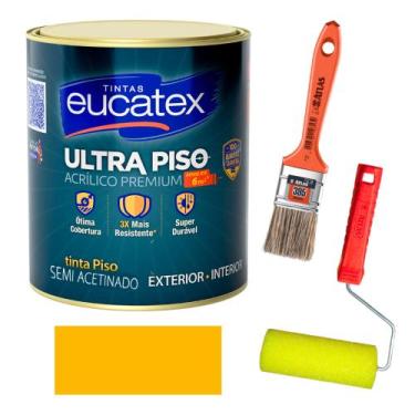 Imagem de Kit Tinta para Pintar Piso e Calçada 900ml + Rolo + Pincel - Eucatex, 