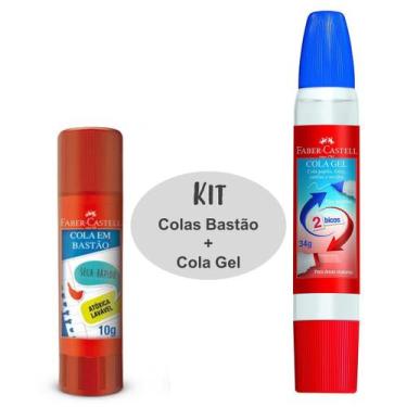 Imagem de Cola Gel 2 Bicos 34g + Cola Bastão 10g Kit Faber Castell Uso Escolar o
