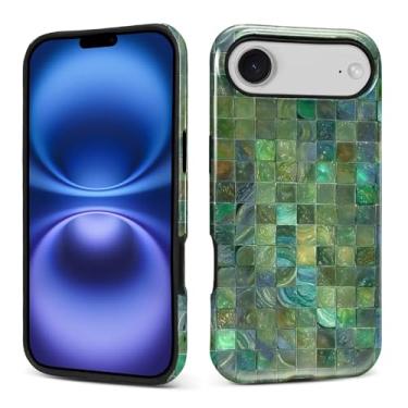Imagem de Kapadiy Capa para iPhone 17 Air, capa para iPhone 17 Air, design de mosaico de vidro tonificado verde, proteção dupla híbrida de silicone rígido PC à prova de choque, capa protetora fina antiarranhões