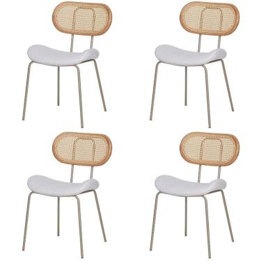 Imagem de Kit 4 Cadeiras Toscana Fratini Est. Aço Champagne Encosto Madeira Tela Rattan Assento Tecido Cinza