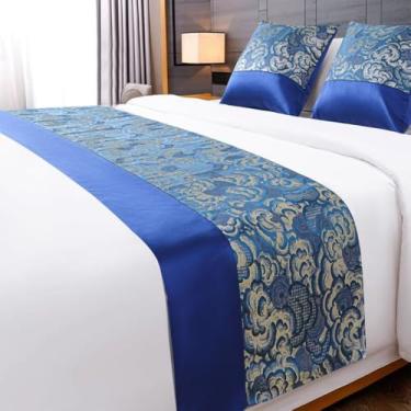 Imagem de Lenço de corredor de cama de hotel para quarto de luxo tiras decorativas para cama moderna toalha de cama macia proteção para cama de solteiro queen king tamanho azul||50 x 260 cm para cama de 2 m