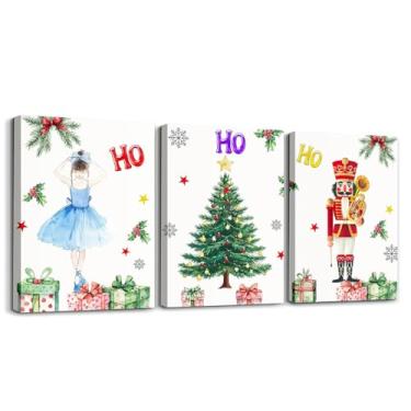 Imagem de jejeloiu Merry Christmas Arte de parede infantil em tela para sala de estar quarto quebra-nozes decoração de parede para banheiro princesa meninos meninas arte pôsteres desenho animado soldado pintura