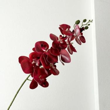 Imagem de 5 flores artificiais com 9 cabeças de filme de látex, phalaenopsis, decoração luxuosa para casa, orquídeas falsas, arranjo de flores para festa de casamento (vermelho)