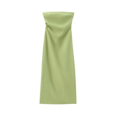 Imagem de Vestido Feminino Sem Mangas, sem alça, Plissado, Sexy, Com Fenda Nas C