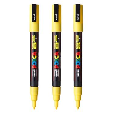 Imagem de posca Marcadores de tinta à base de água PC-3M, ponta fina reversível (0,9-1,3 mm), amarelo, 3 unidades