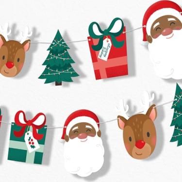 Imagem de Big Dot of Happiness Faixa de guirlanda de Papai Noel alegre (tom de pele 2), pano de fundo de decorações de festa de Natal, 7 metros de cordão, 15 formas de papel de feriado dupla face