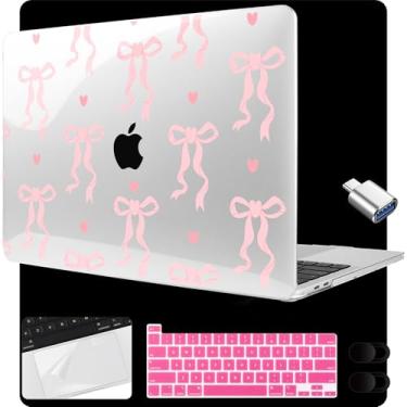 Imagem de MEEgoodo Capa para MacBook Pro de 13 polegadas 2022 2021 2020 A2338 M2/M1 A2251 A2289 com Touch ID, capas rígidas transparentes para laptop com capa de webcam, filme trackpad e adaptador tipo C, laço