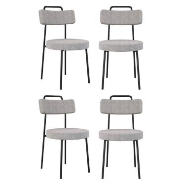 Imagem de Kit 04 Cadeiras Sala de Jantar Kobe Estofada com Encosto Linho Cinza - Abmaza