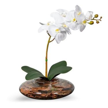Imagem de Arranjo Flores 1 Orquídea Branca Toque Real Com Vaso Vidro - La Caza S
