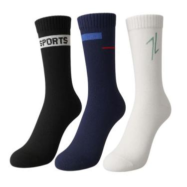 Imagem de Kit com 3 Meias Esportiva Cano Longo Masculina Selene, 39 a 43, Branco