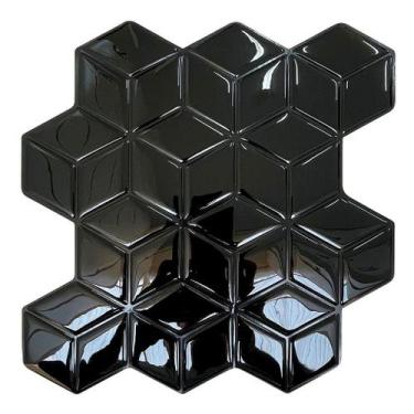 Imagem de Pastilha Adesiva Resinada Cubo Preto com Rejunte Preto - 1m² - Cromo S