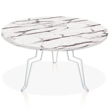 Imagem de Mesa de Centro Argélia Redonda em Aço e MDF Clean - Branca e Vulcano -