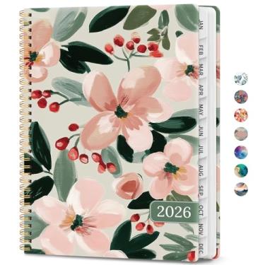 Imagem de Agenda 2026, agenda semanal e mensal, janeiro de 2026 a dezembro de 2026, agenda espiral de capa dura com abas mensais, páginas de notas, perfeito para mulheres e homens, A4 (21,6 cm x 28 cm) - flor