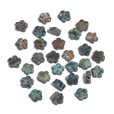 Imagem de Songxi 60 peças 6 mm contas de pedra natural turquesa africana flor de ameixa para fabricação de joias, contas de pedras preciosas lisas e soltas em forma de flor para pulseiras, colar, brincos