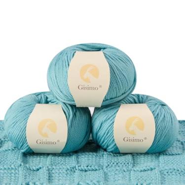 Imagem de Gisimo 100% fio de lã merino, fio luxuoso e macio de 6 camadas para tricô e crochê à mão, 50 g, 116 metros (mar de Aruba, 3 bolas)