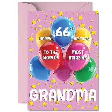 Imagem de Cartão de aniversário de 66 anos da avó - Os mais incríveis do mundo - Cartão de feliz aniversário para avó de 66 anos de idade do neto, balões A5 e cartões comemorativos de aniversário de estrelas