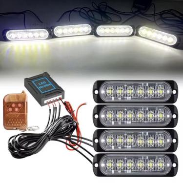 Imagem de NSKANQI Luz estroboscópica de emergência LED 4 x 6 LED para montagem em superfície, luzes piscantes de emergência para caminhões, veículos off-road, bombeiros, quadriciclos, SUV (branca)