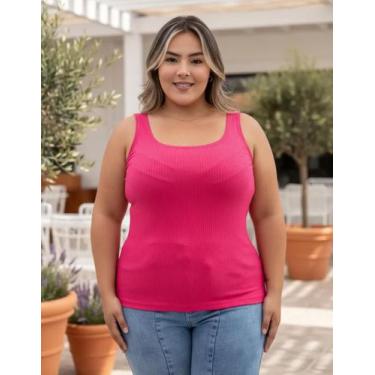 Imagem de Blusa Canelada Plus Size Feminina Alça Larga Regata Blusa Cavada Verão
