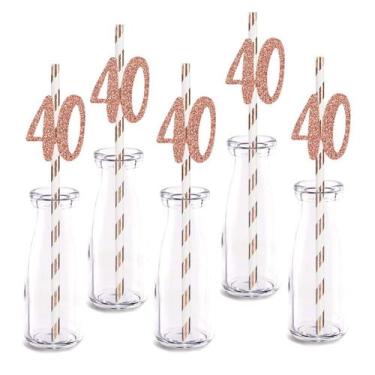 Imagem de Straw Decor Rose Happy 40th Birthday Rose Gold 24 unidades - MAGJUCHE