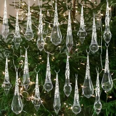 Imagem de Jetec 20 peças de enfeites de Natal de cristal transparente com padrões de metal, decoração de lágrima, decorações de árvore de Natal, lustre de cristal, ornamentos para árvore de Natal, lustre de