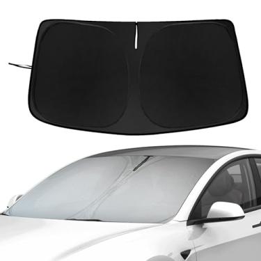Imagem de REENKEY Protetor solar Tesla modelo 3/Y 2024 capa de para-brisa com bloqueio UV, isolamento térmico e bolsa de armazenamento - modelos 2016-2025, incluindo novo lançamento