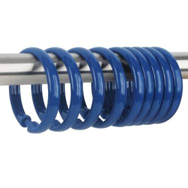 Imagem de Qulable Ganchos de cortina de chuveiro azul marinho - 12 peças de anéis circulares de plástico para banheiro - Anéis de ganchos de chuveiro azul escuro em forma de O para varão de cortina de chuveiro